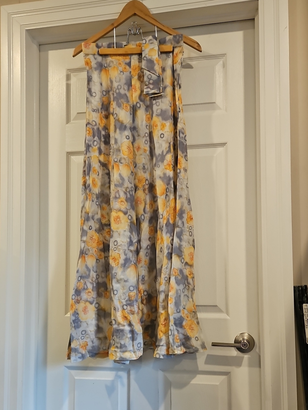 Women's Floral A-Line Maxi Skirt in Yellow and Gray Size M - Handmade